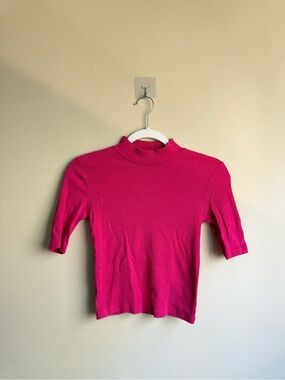 ZARA Ribbed Mock Neck Top – Hot Pink